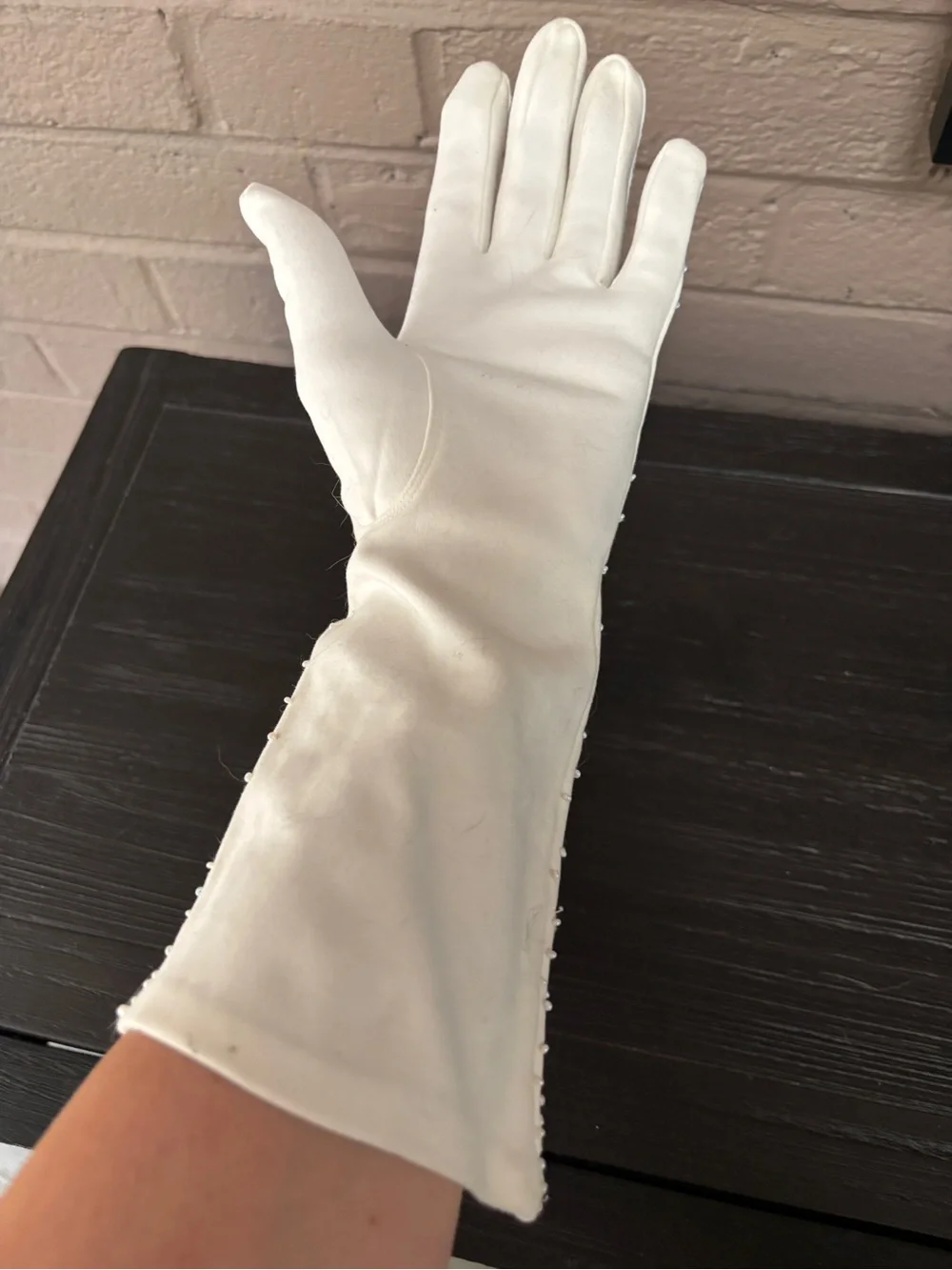 Vintage  50’s White Beaded Long  Gloves